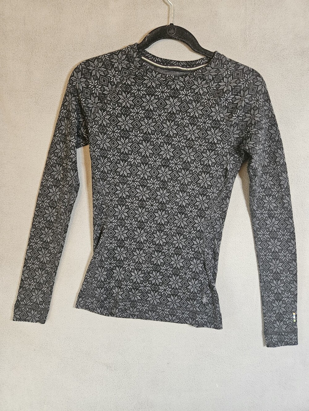 Smartwool Women Small Shirt Thermal Snowflake Gray Merino Wool Long Sleeve Layer